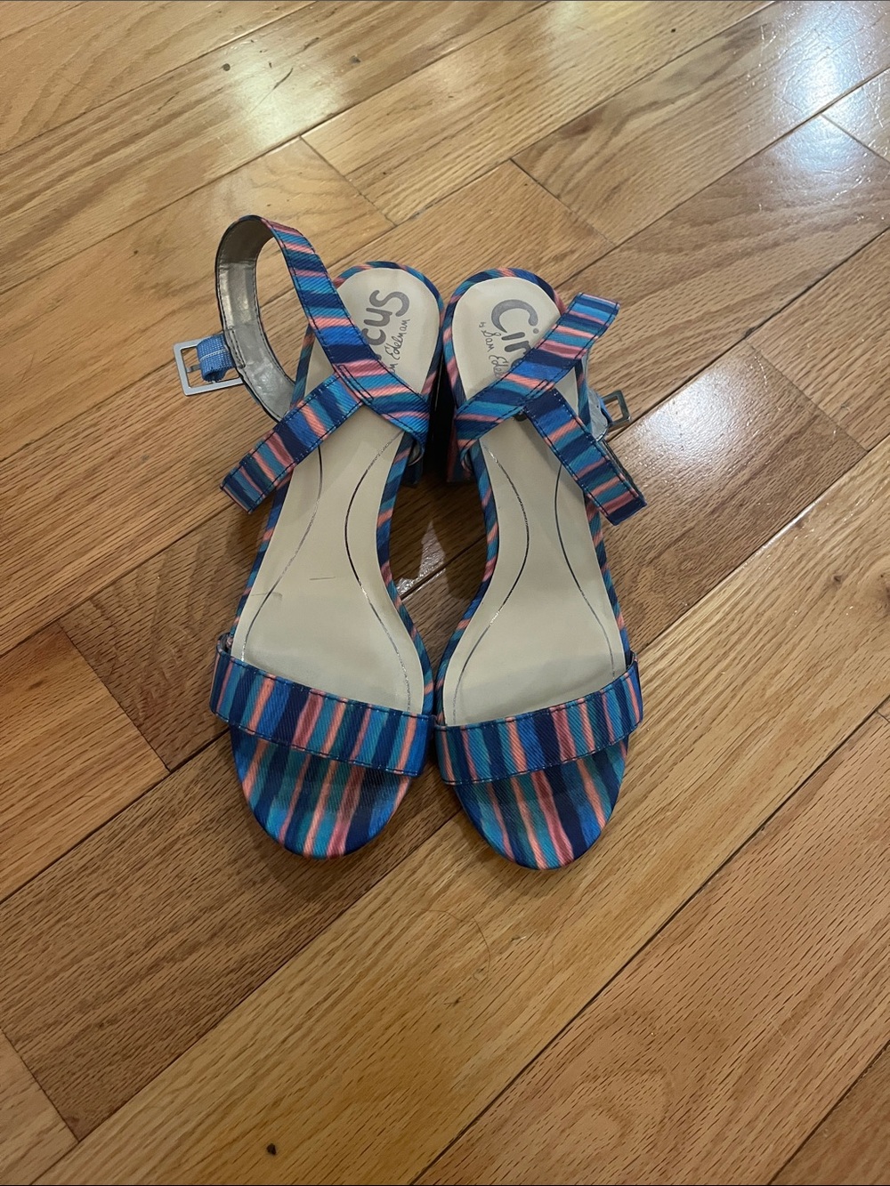 Circus by Sam Edelman Striped Blue and Pink Ankle-Strap Sandals